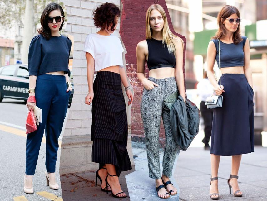 укороченные топы тренд 2014 наряды модные блоггеры в укороченных топах уличный стиль Мода